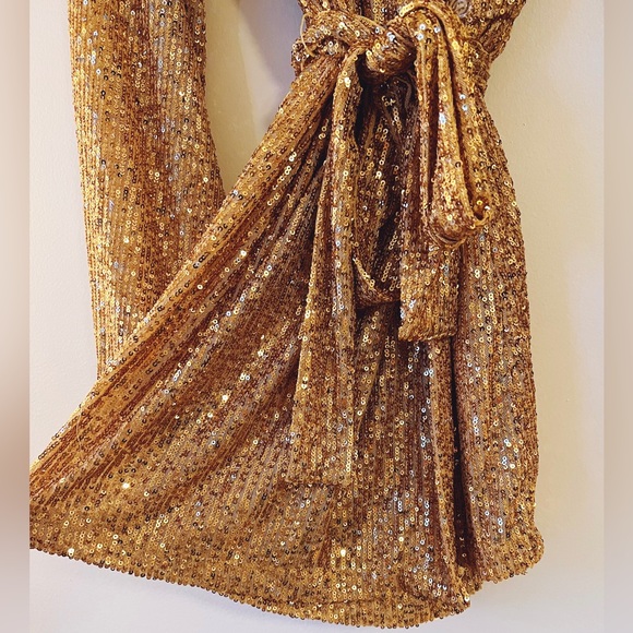 Free People Christa Gold Sequin Wrap Romper - Picture 5 of 11
